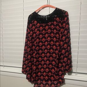 Geometric Black and Red Blouse